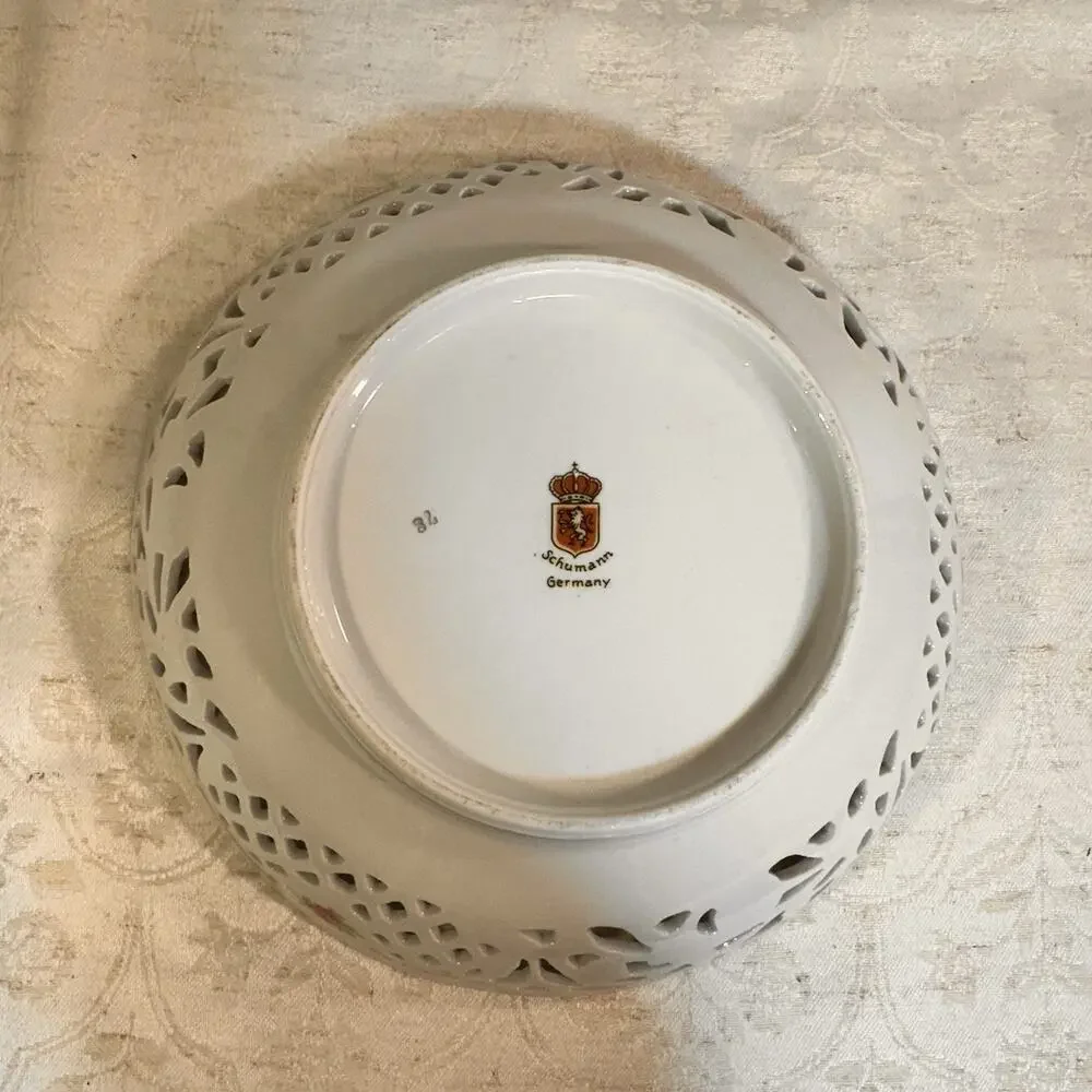 Antique Schumann Arzberg Reticulated German Plate Birds Of Paradise & Florals
